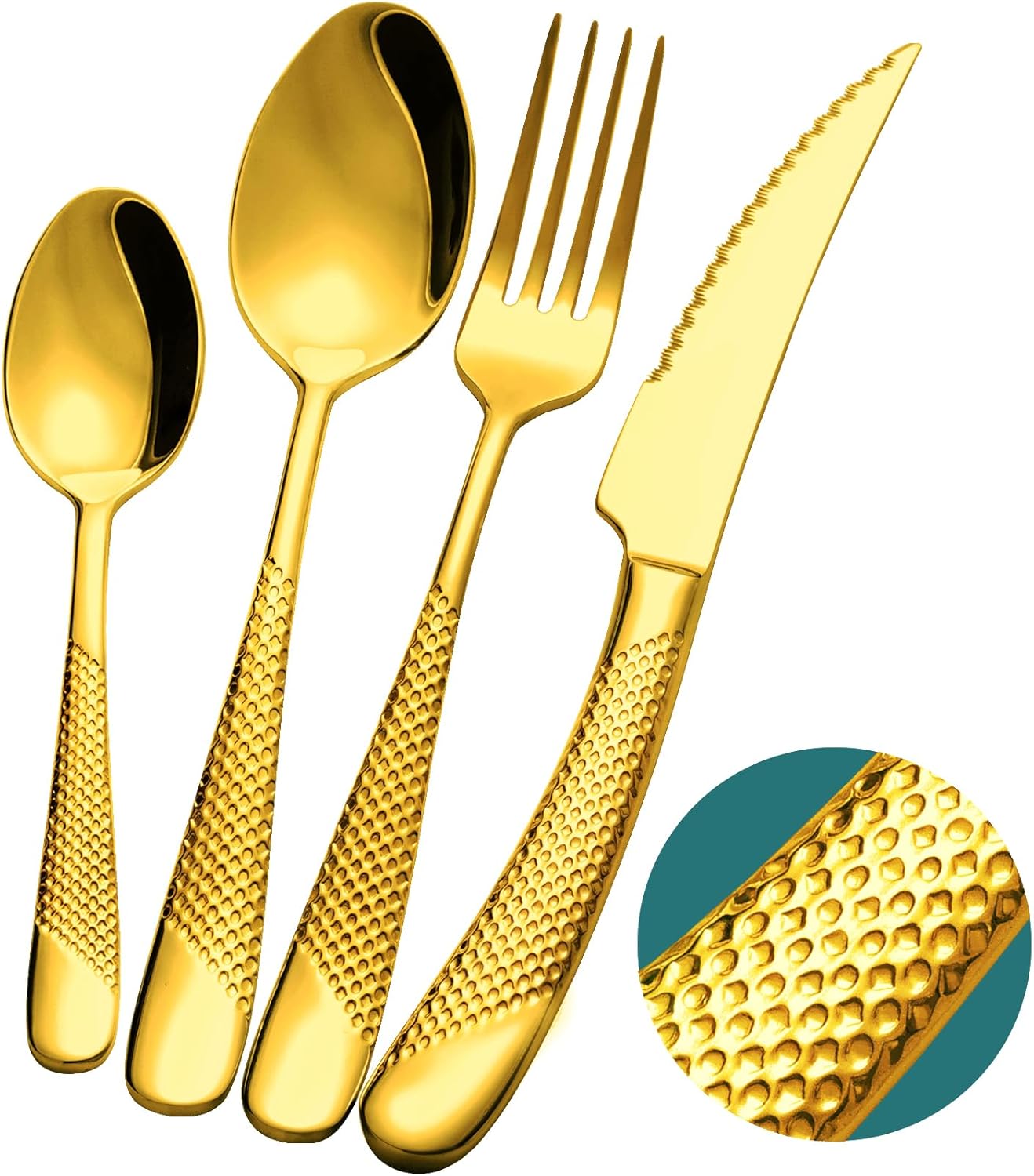 Xideman 16-Piece Luxury Gold Hammered Silverware Set